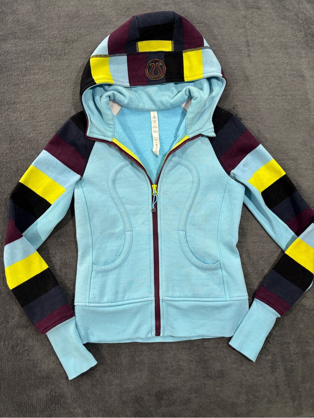 Lululemon Athletica Scuba Hoodie Sweatshirt Sz 4 Full Zip Aqua Blue Color Block